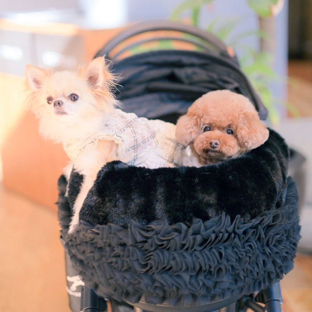 KALINA フェイクファーチュールふりふりカートカバー ブラックチュール 犬用カートアクセサリー