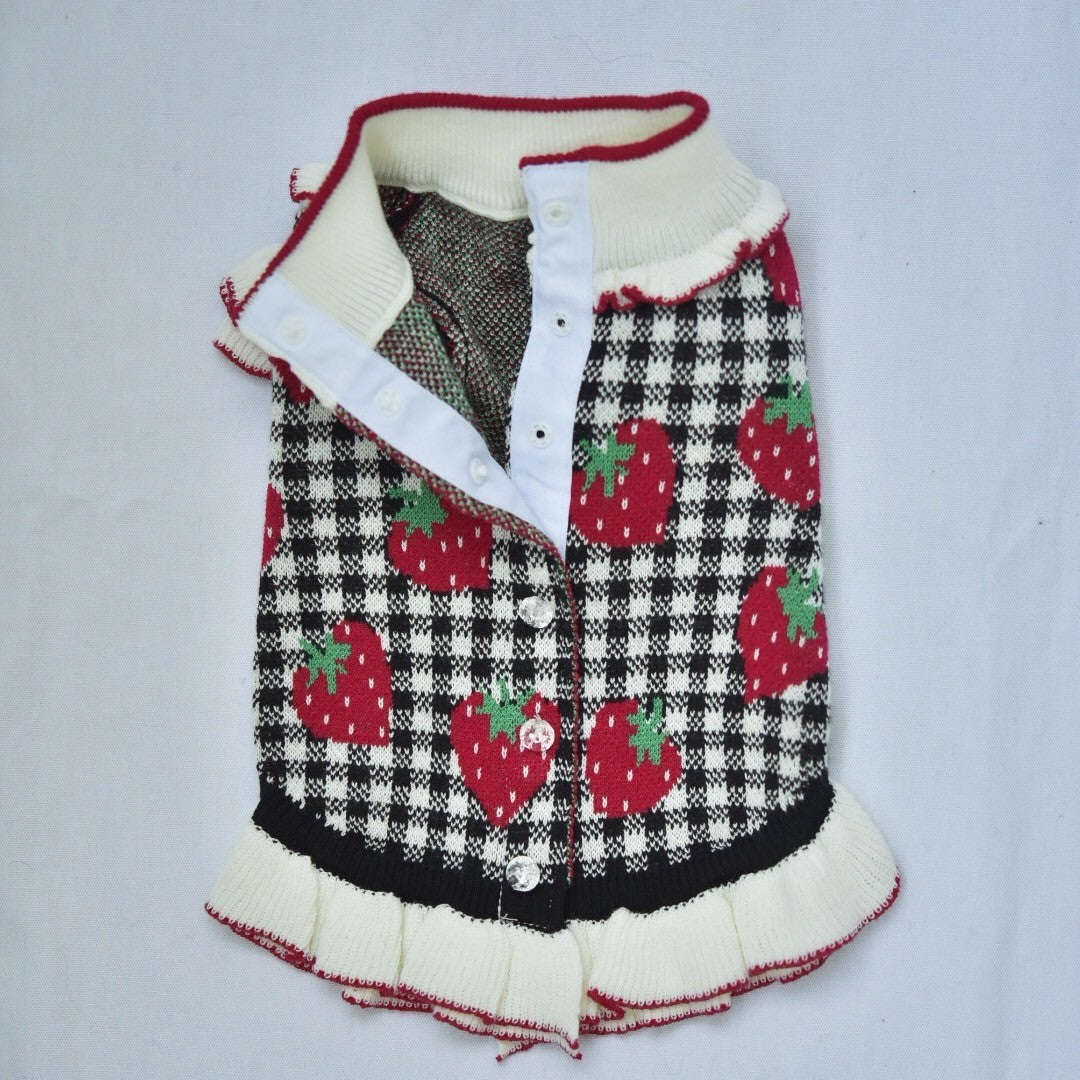 いちご柄ニット（フリルあり/フリルなし）| 犬服 小型犬 ドッグ
