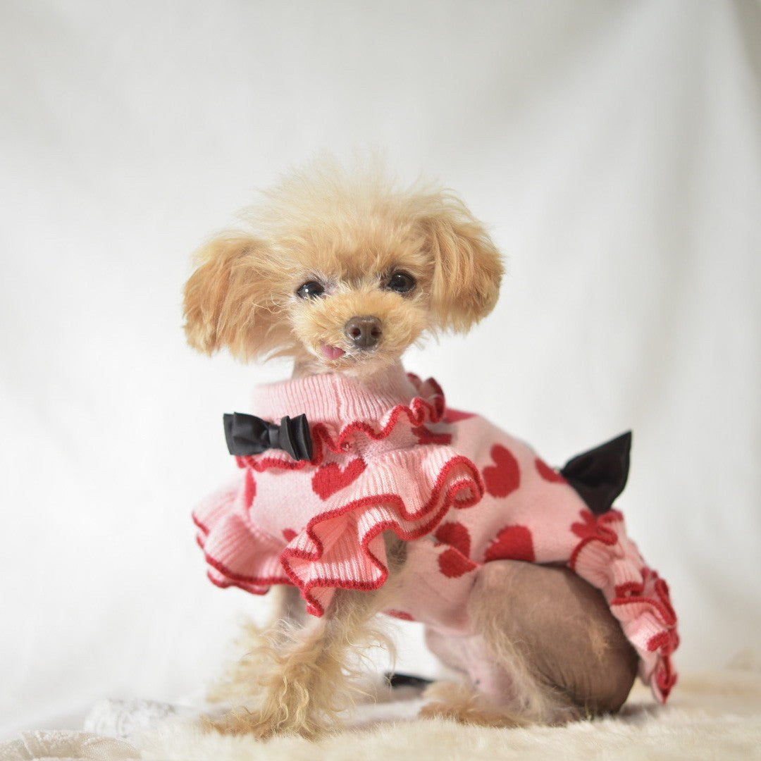 犬服ピンク豹柄？ハートニットワンピース見本