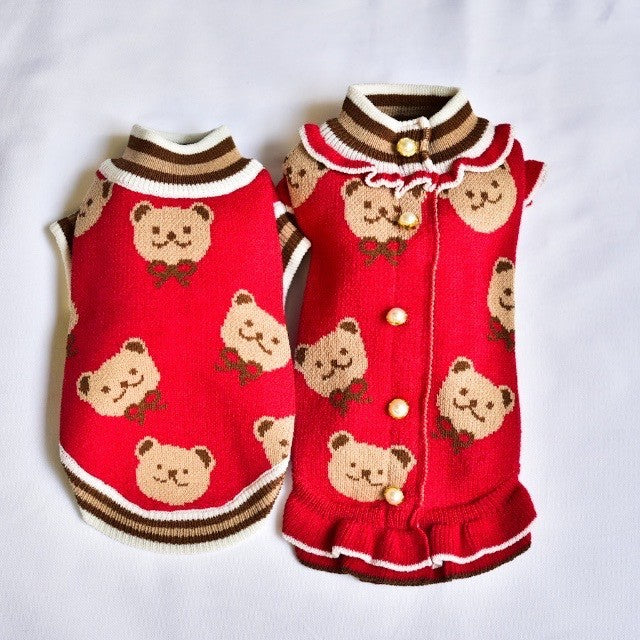 くまさん柄ニット（フリルあり/なし）| 犬服 小型犬 ドッグウェア 秋冬 KALINA