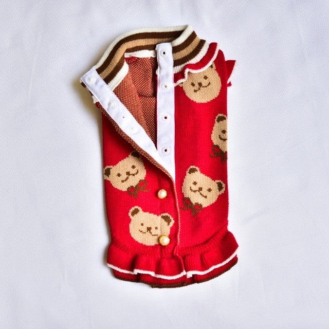 くまさん柄ニット（フリルあり/なし）| 犬服 小型犬 ドッグウェア 秋冬