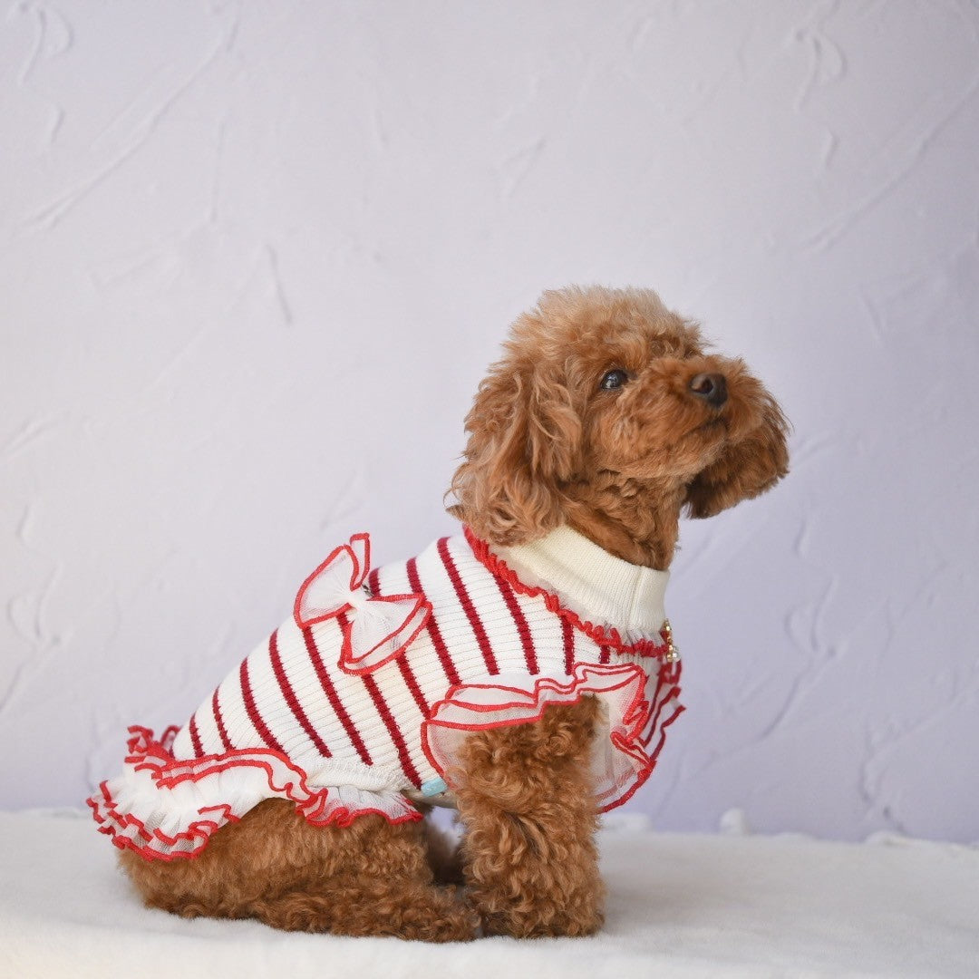 リブボーダーチュールフリルワンピース | 犬服 小型犬 ドッグウェア 秋冬 KALINA