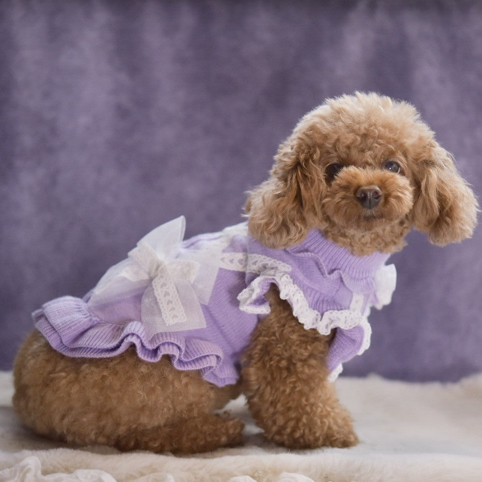 カシミヤ混レース貼り付けワンピース | 犬服 小型犬 ドッグウェア 秋冬 KALINA