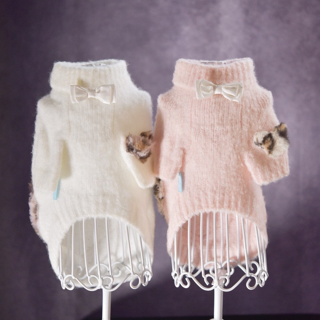 ふわもこヒョウ柄ハートモチーフニット | 犬服 小型犬 ドッグウェア