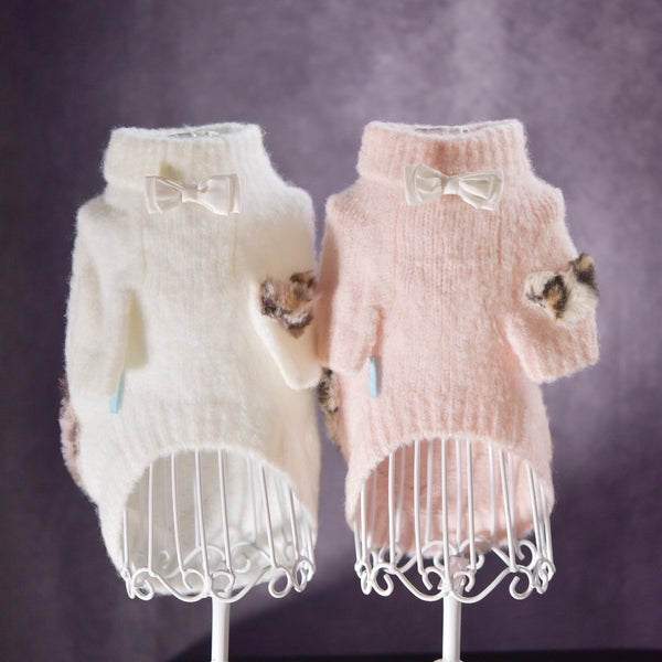 ふわもこヒョウ柄ハートモチーフニット | 犬服 小型犬 ドッグウェア