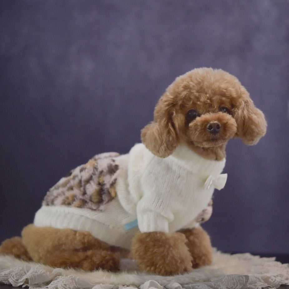 ふわもこヒョウ柄ハートモチーフニット | 犬服 小型犬 ドッグウェア