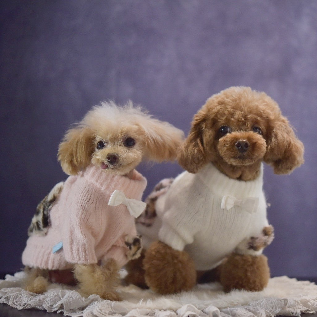 ふわもこヒョウ柄ハートモチーフニット | 犬服 小型犬 ドッグウェア