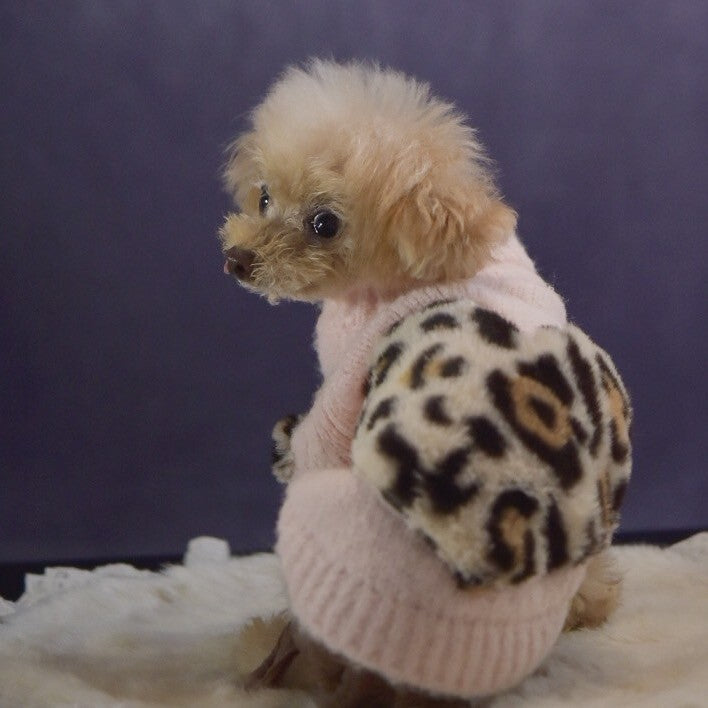 ふわもこヒョウ柄ハートモチーフニット | 犬服 小型犬 ドッグウェア 秋冬 KALINA