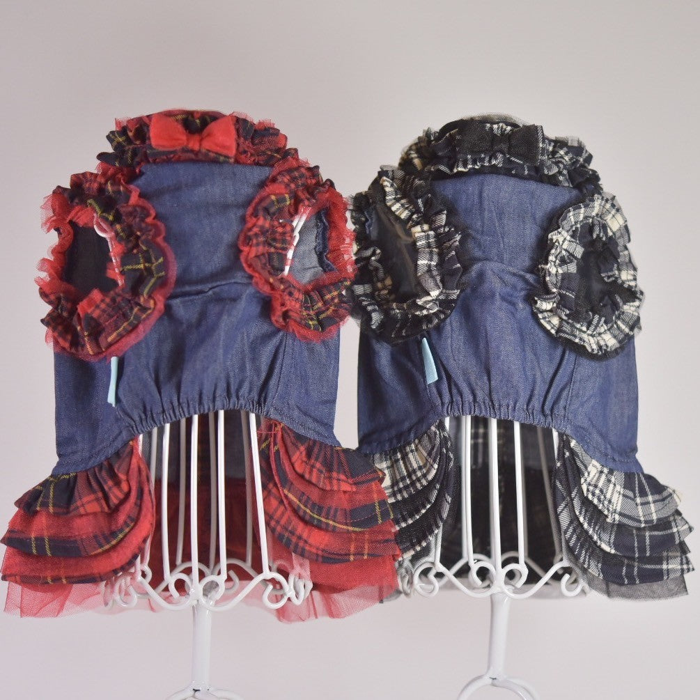 デニム×チェックワンピース | 犬服 小型犬 ドッグウェア 秋冬 KALINA