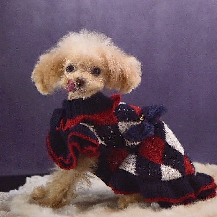 ニットアーガイル柄ワンピース | 犬服 小型犬 ドッグウェア 秋冬