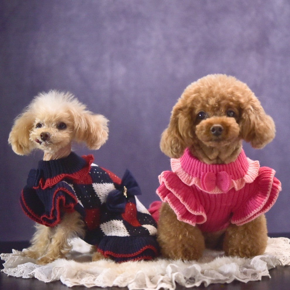 ニットアーガイル柄ワンピース | 犬服 小型犬 ドッグウェア 秋冬 KALINA