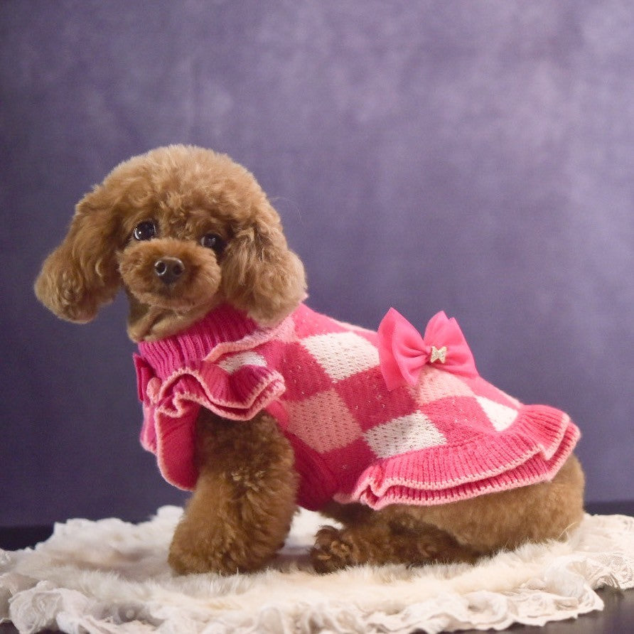 ニットアーガイル柄ワンピース | 犬服 小型犬 ドッグウェア 秋冬 KALINA