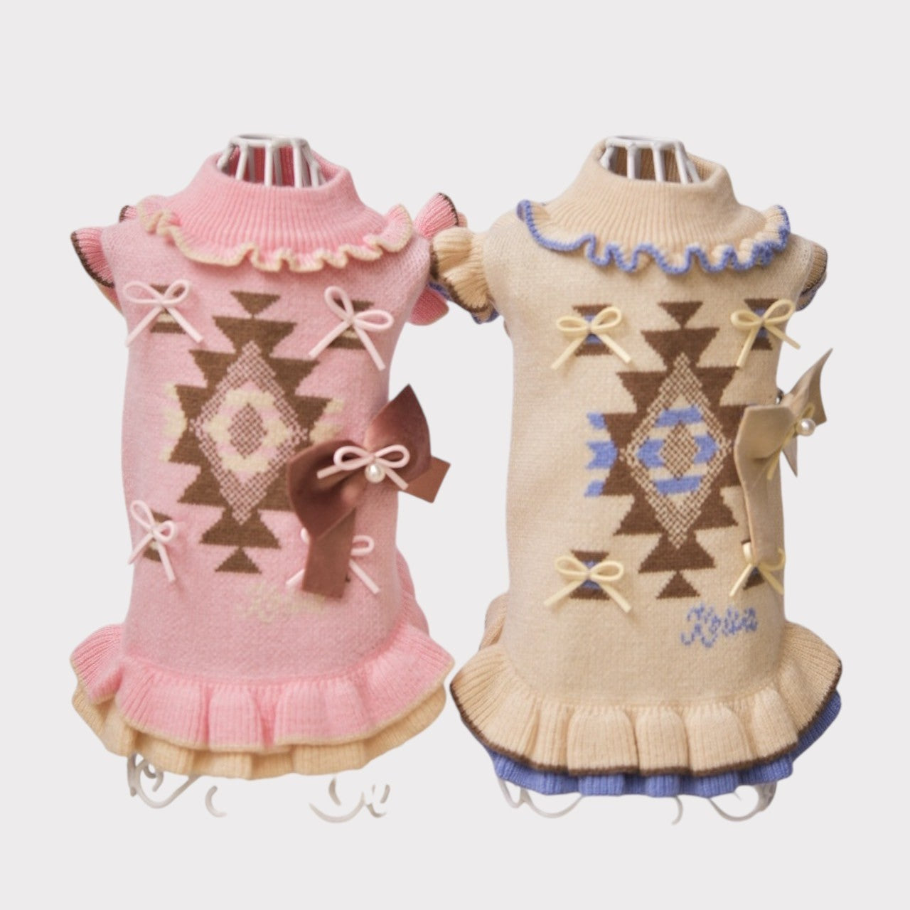 ニットオルテガ柄ワンピース | 犬服 小型犬 ドッグウェア 秋冬 KALINA