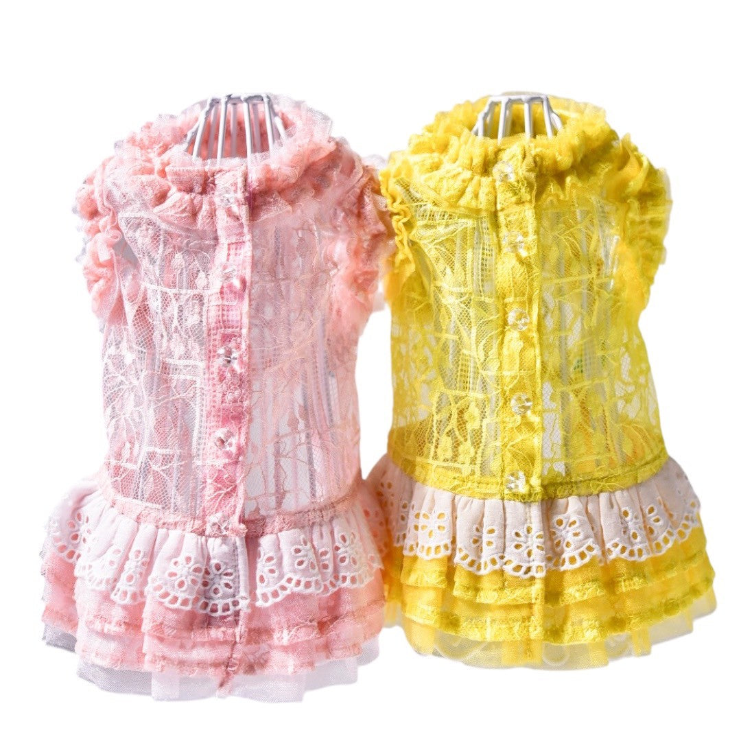 SUITEBLANCO ピンク 花柄レース ワンピース Lサイズ 新作】花柄レースワンピース - ワンコ服KALINA