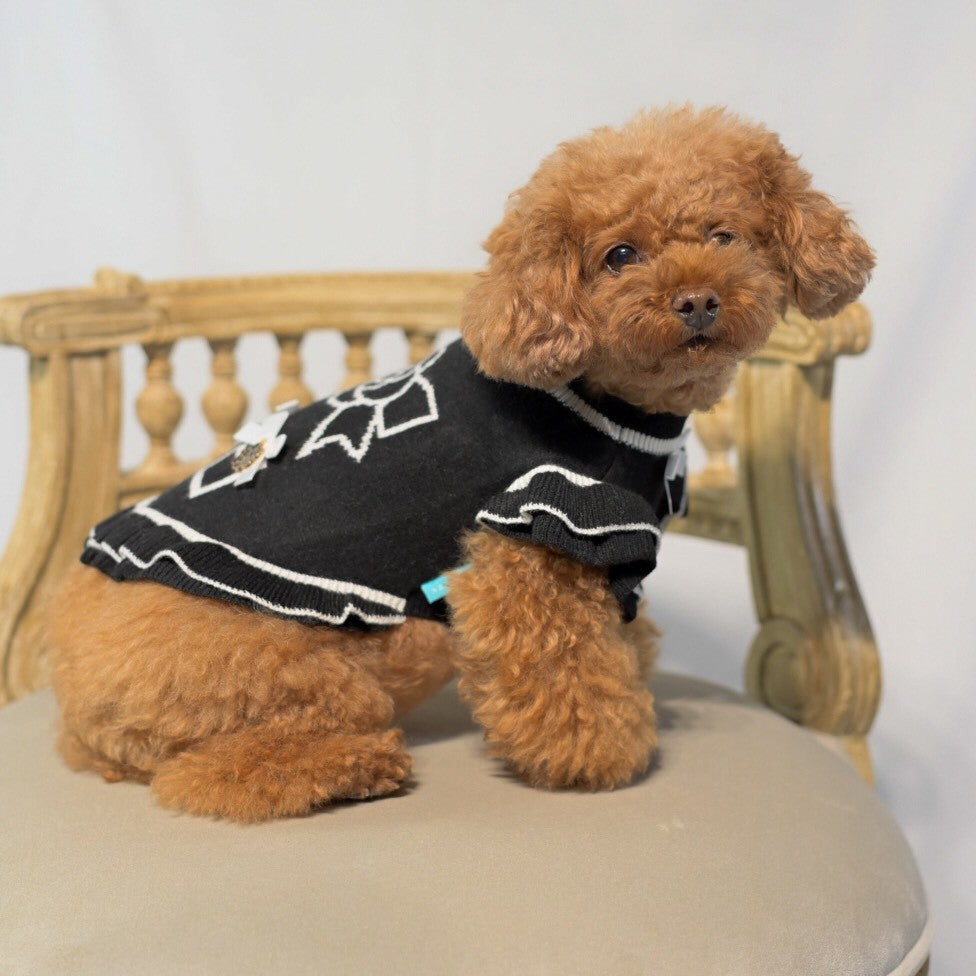 再入荷】カシミヤ混カメリア柄ワンピース｜犬服 小型犬 ドッグウェア