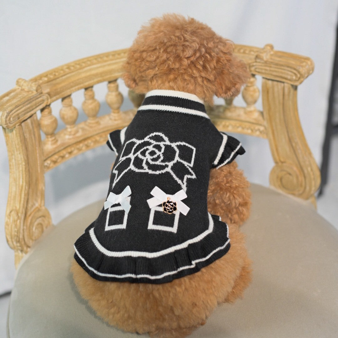 再入荷】カシミヤ混カメリア柄ワンピース｜犬服 小型犬 ドッグウェア