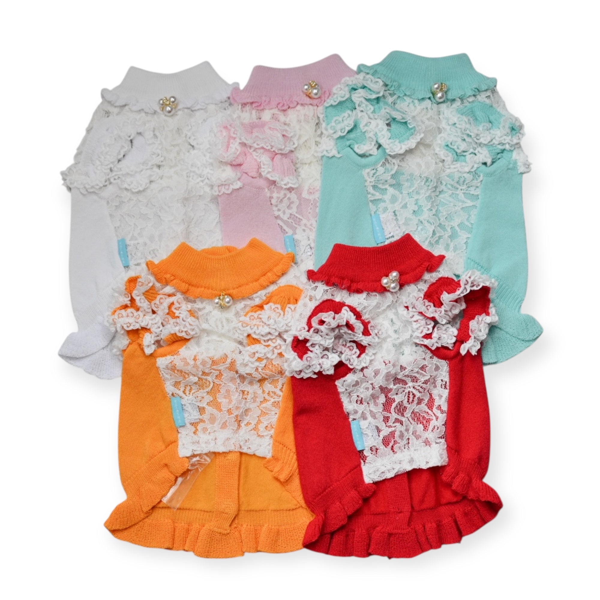 定番】ニットNEWレースドッキングワンピース - ワンコ服KALINA