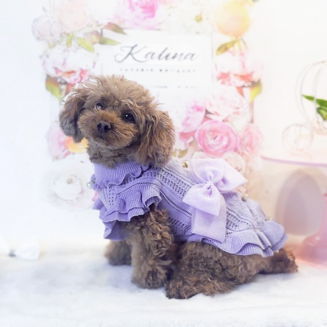 ニット縦柄ハート透かしワンピース | 犬服 小型犬 ドッグウェア 秋冬 KALINA