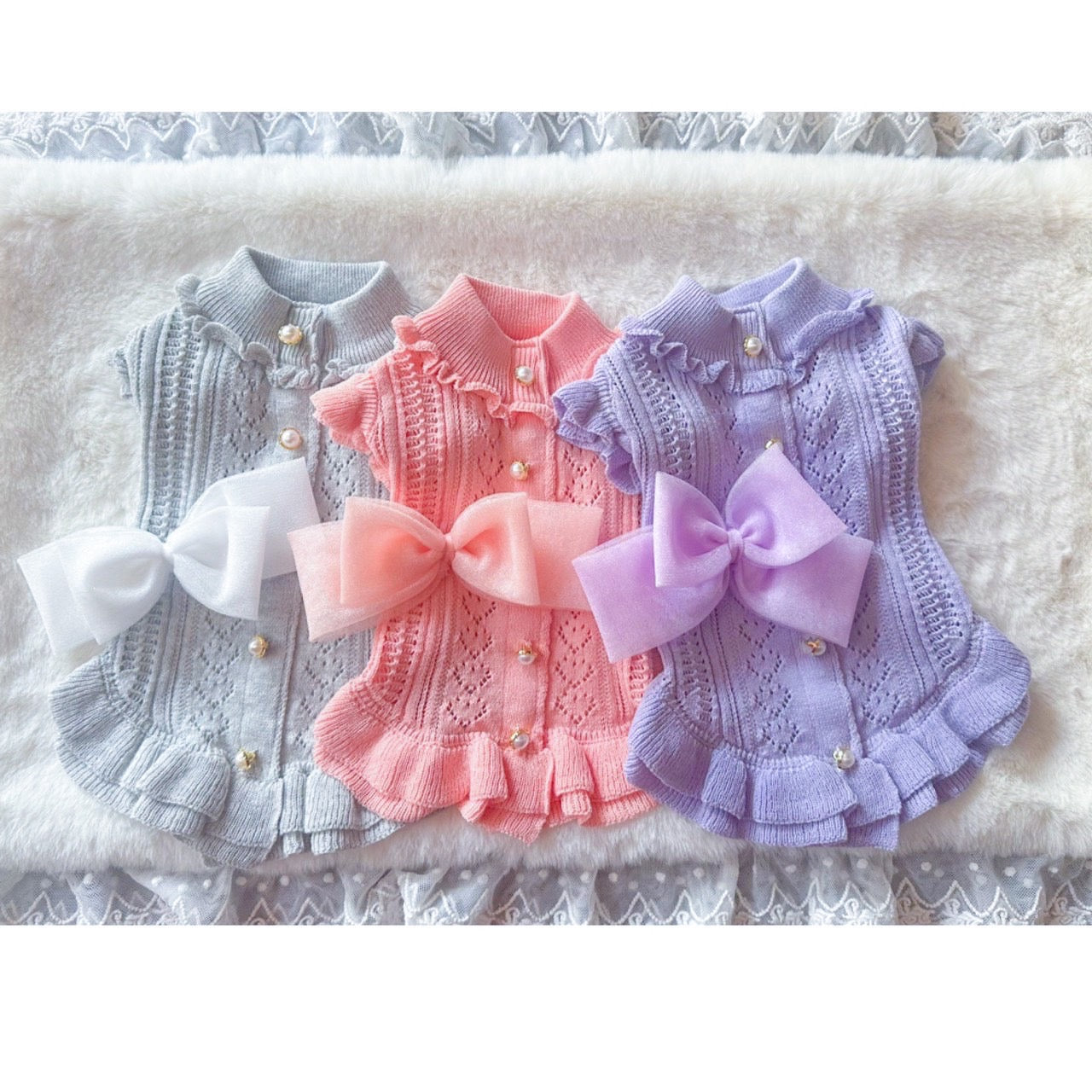 ニット縦柄ハート透かしワンピース | 犬服 小型犬 ドッグウェア 秋冬 KALINA