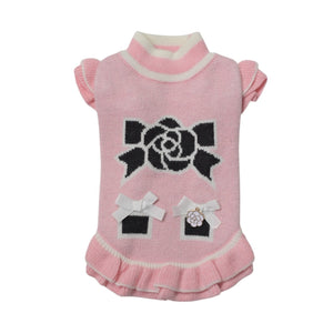 【新作】カシミヤ混カメリア柄ワンピース｜犬服 小型犬 ドッグウェア 秋冬 KALINA