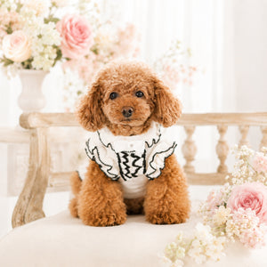 KALINA カシミヤ混ふりふりワンピース アイボリー｜やわらかく伸縮性のある犬服