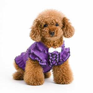 KALINA カシミヤ混ふりふりワンピーパープル｜やわらかく伸縮性のある犬服　後ろあき