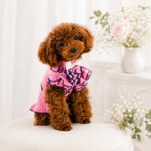 KALINA カシミヤ混ふりふりワンピース ローズピンク｜やわらかく伸縮性のある犬服