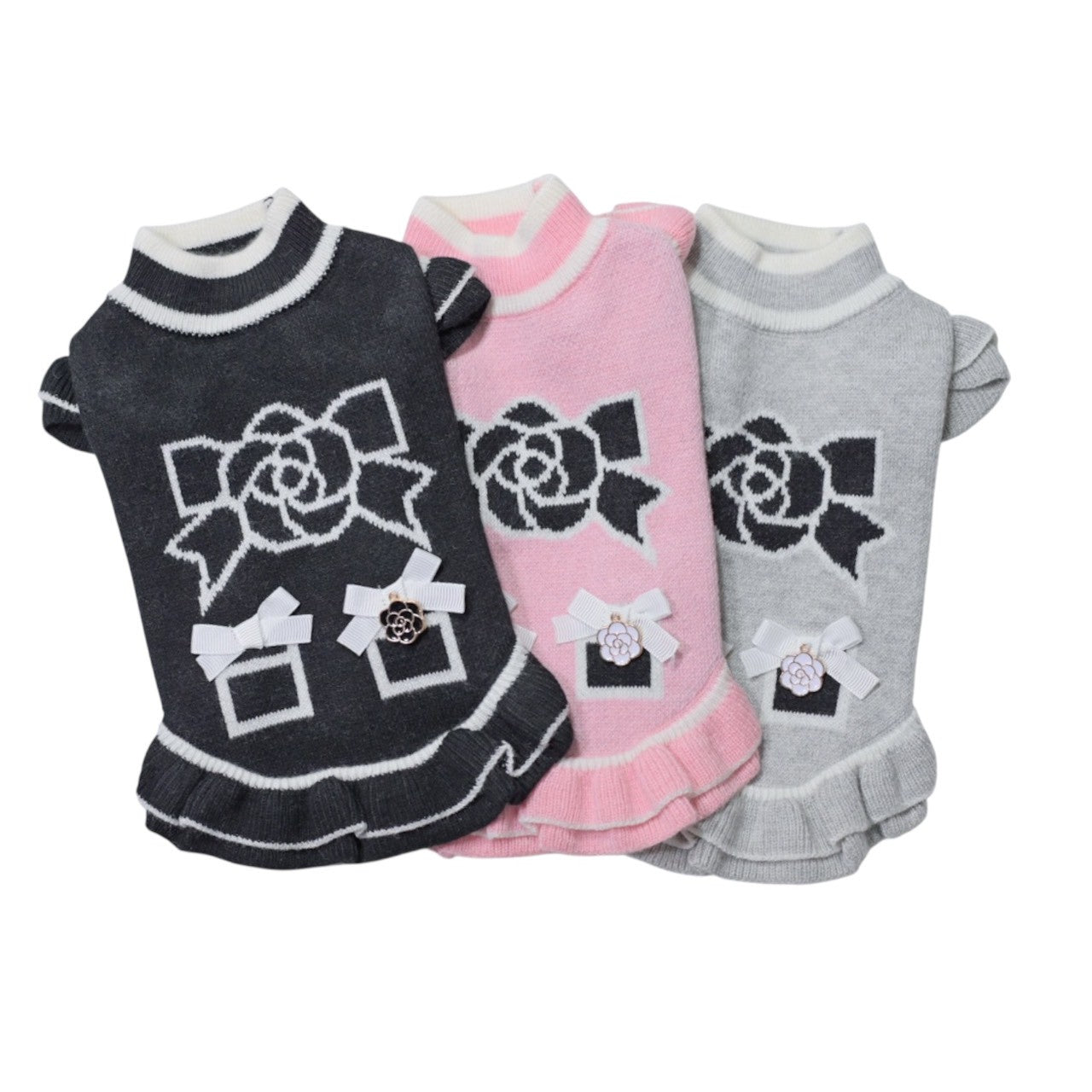 【新作】カシミヤ混カメリア柄ワンピース｜犬服 小型犬 ドッグウェア 秋冬 KALINA