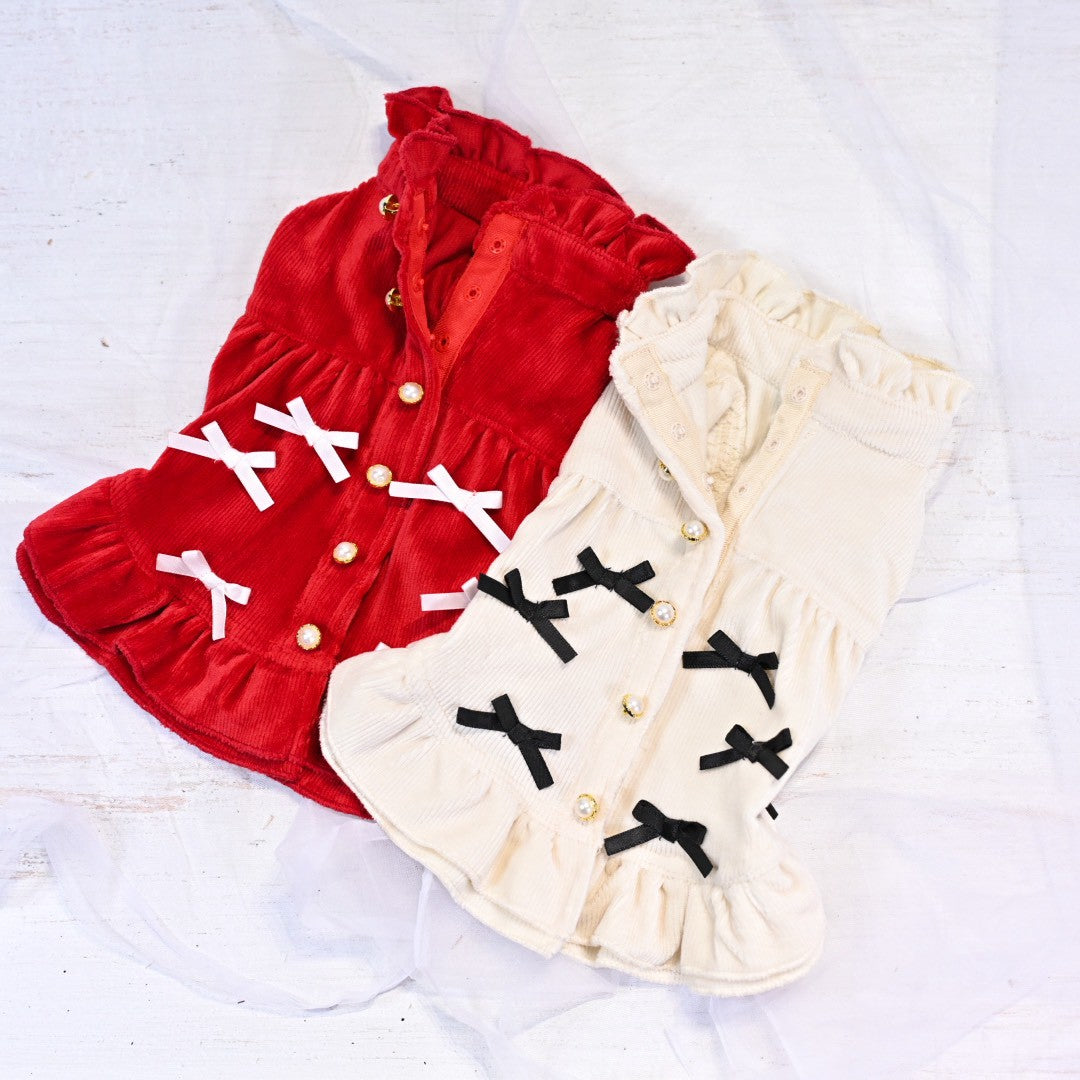 リボンいっぱいコーデュロイPUワンピース | 犬服 小型犬 ドッグウェア 定番 KALINA