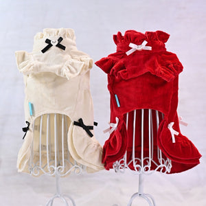 リボンいっぱいコーデュロイPUワンピース | 犬服 小型犬 ドッグウェア 定番 KALINA