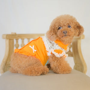 kalina定番 レースドッキングワンピース  オレンジ 伸縮性が高く小型犬 おすすめ