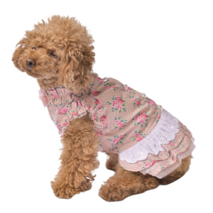 お花の季節にぴったりな　コットン薔薇柄ワンピース　ピンク　小型犬等におすすめ　トイプードル　チワワ　マルチーズ