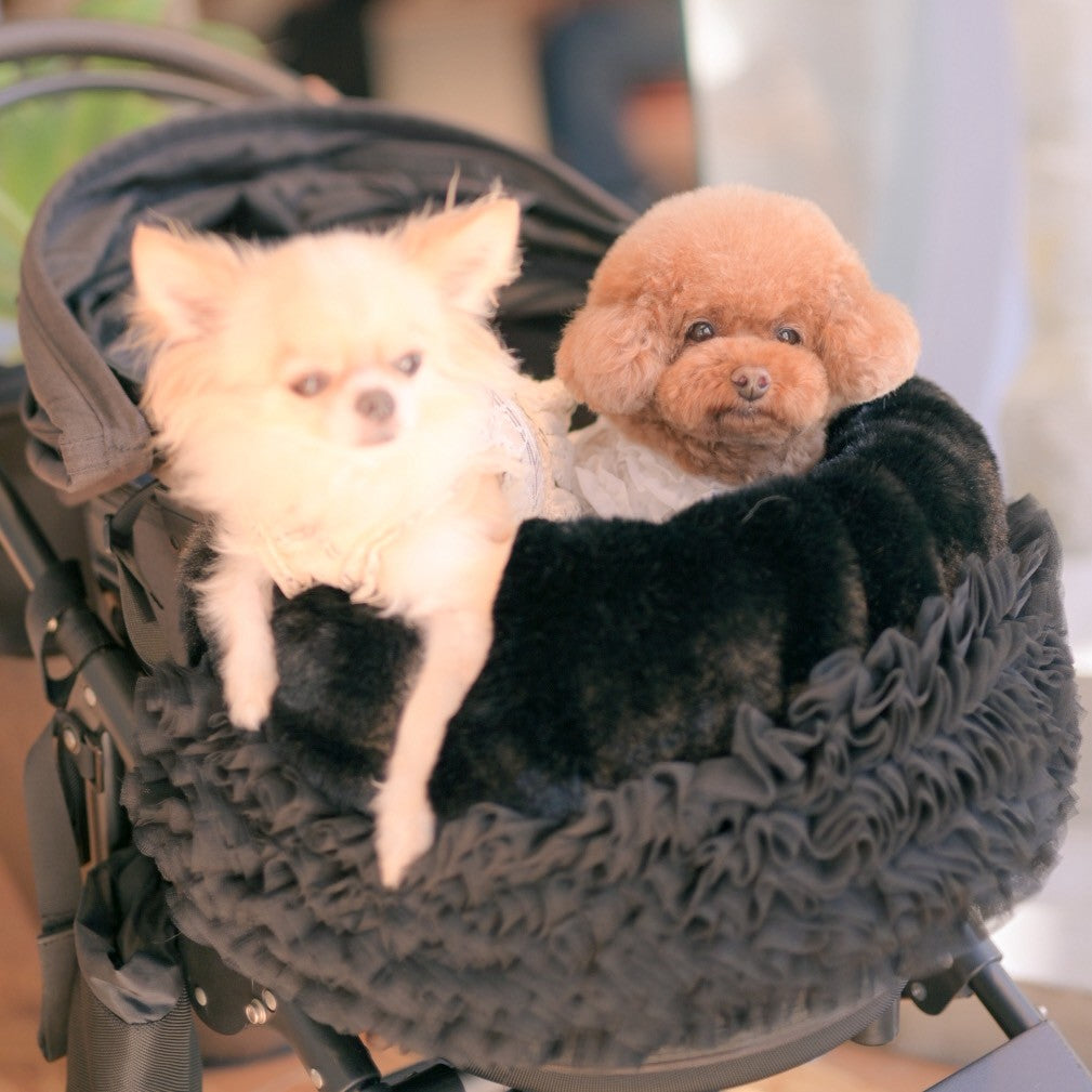 カートにふんわりとした華やかさをプラス出来る　フェイクファーチュールふりふりカートカバー　小型犬　多頭