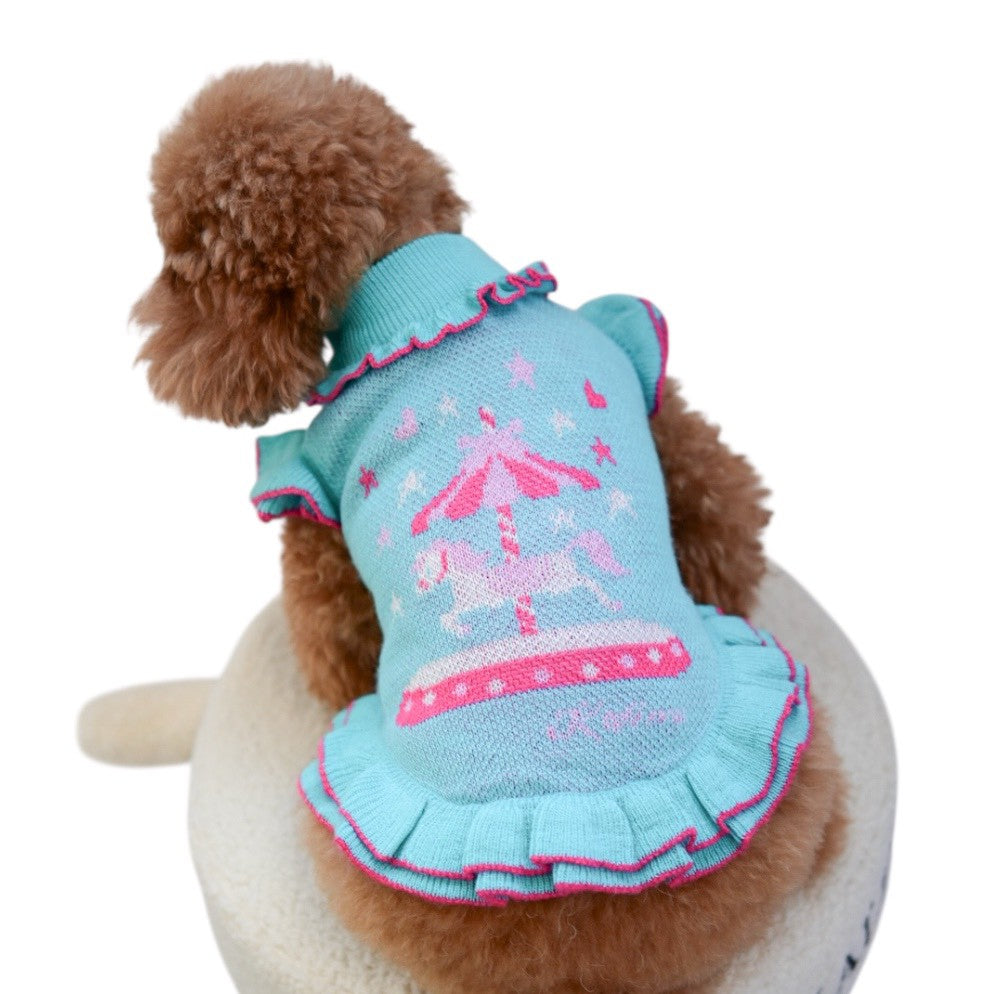 【新作】シルケットアクリルメリーゴーランド柄ワンピース｜犬服 小型犬 ドッグウェア お出かけ KALINA