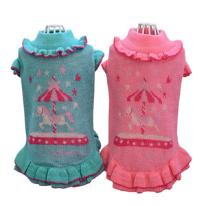 【新作】シルケットアクリルメリーゴーランド柄ワンピース｜犬服 小型犬 ドッグウェア お出かけ KALINA