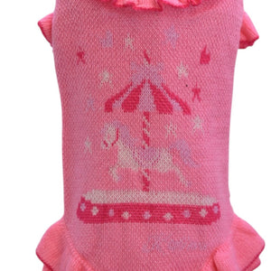 【新作】シルケットアクリルメリーゴーランド柄ワンピース｜犬服 小型犬 ドッグウェア お出かけ KALINA