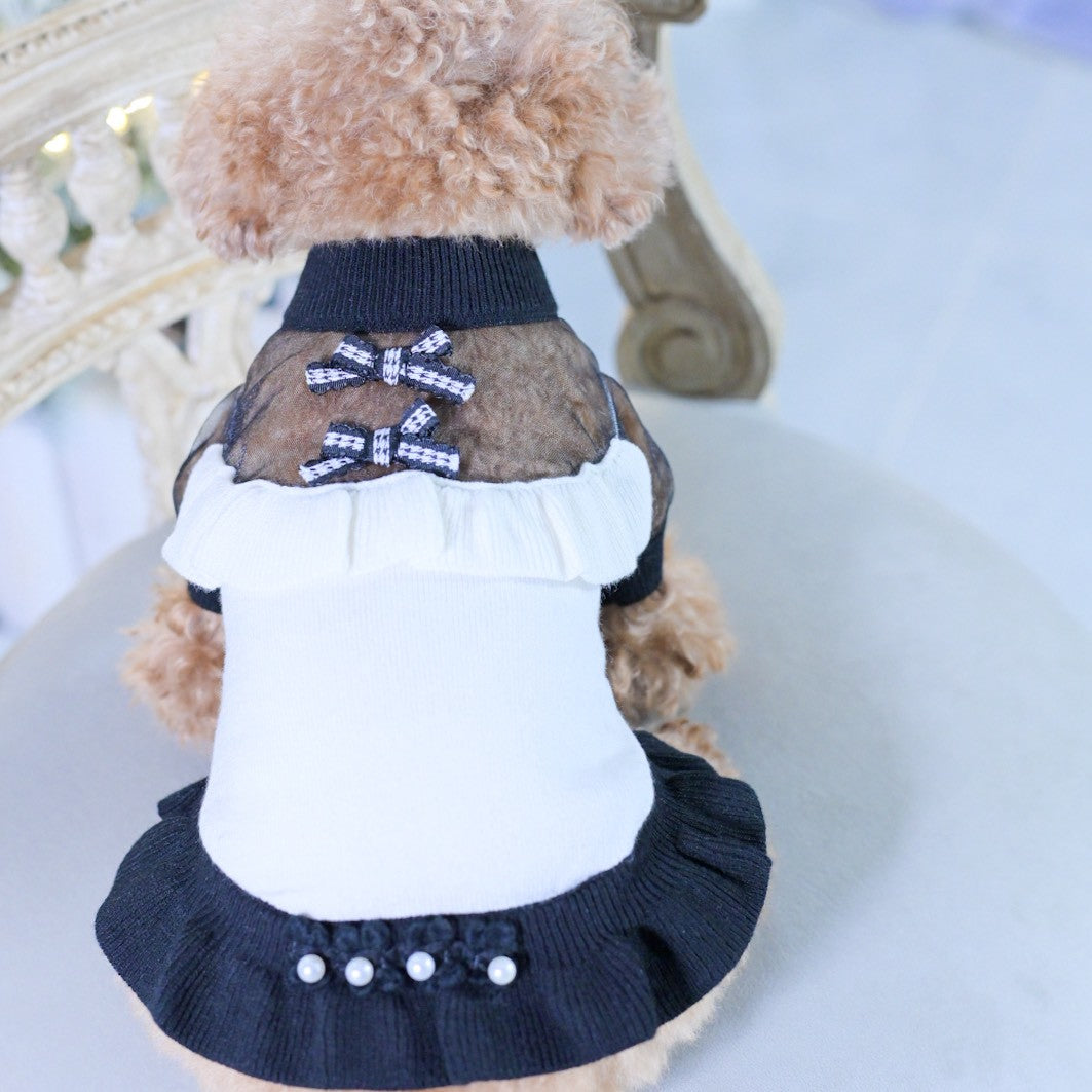 小型犬用カシミヤ混チュールヨークワンピース ホワイトとブラックの2色展開｜KALINA ドッグウェア