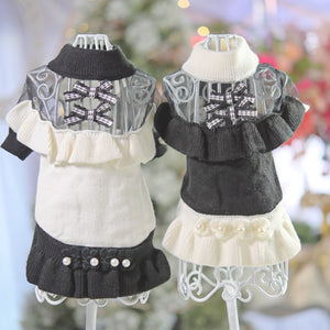 小型犬用カシミヤ混チュールヨークワンピース ホワイトとブラックの2色展開｜KALINA ドッグウェア