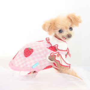 ギンガムいちご柄ワンピース ピンク 着用イメージ 横から