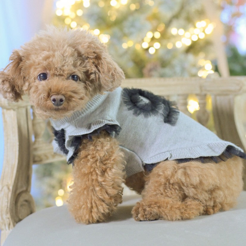 【犬用ワンピース】グレー/ニット/ファー/犬用服/for pets only 犬用品 【犬用ワンピース】グレー/ニット/ファー/犬用服/for pets only