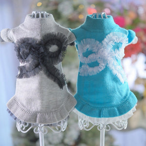 【新作】カシミヤ混チュールリボンモチーフワンピース｜犬服 小型犬 ドッグウェア お出かけ KALINA