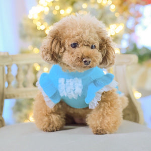 【新作】カシミヤ混チュールリボンモチーフワンピース｜犬服 小型犬 ドッグウェア お出かけ KALINA