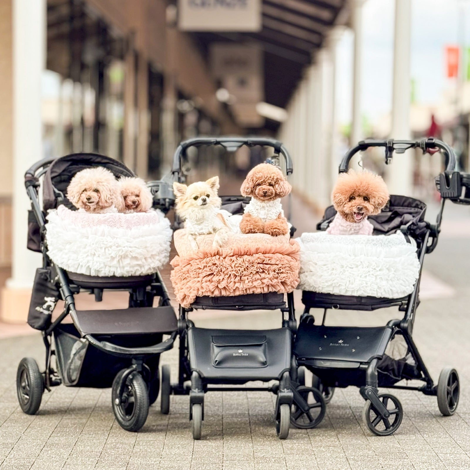 KALINA レースチュールフリルカートカバー ピンク カートに乗せたイメージ