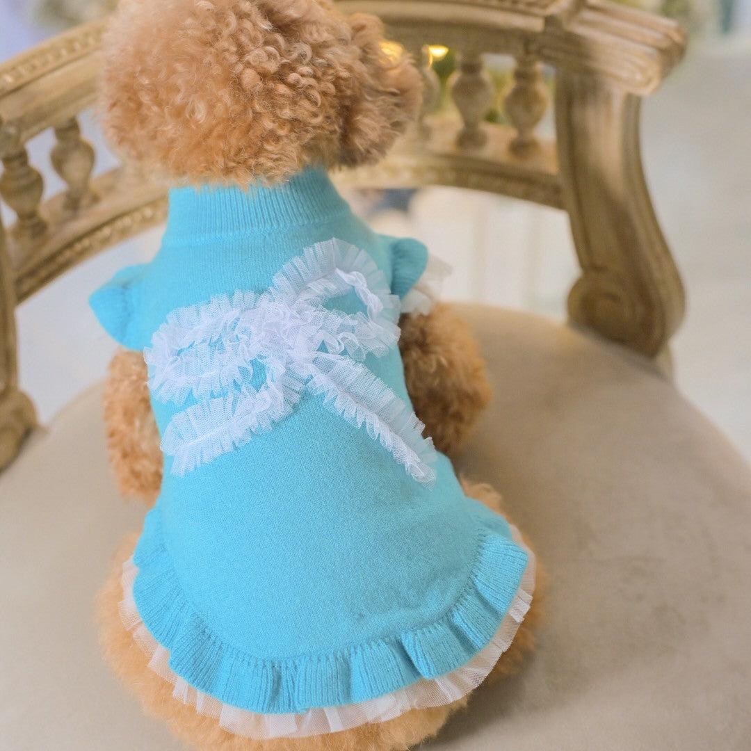 【新作】カシミヤ混チュールリボンモチーフワンピース｜犬服 小型犬 ドッグウェア お出かけ KALINA