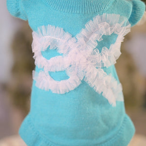【新作】カシミヤ混チュールリボンモチーフワンピース｜犬服 小型犬 ドッグウェア お出かけ KALINA