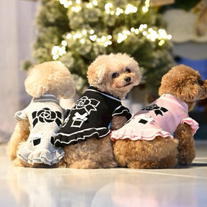 【新作】カシミヤ混カメリア柄ワンピース｜犬服 小型犬 ドッグウェア 秋冬 KALINA