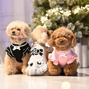 【新作】カシミヤ混カメリア柄ワンピース｜犬服 小型犬 ドッグウェア 秋冬 KALINA