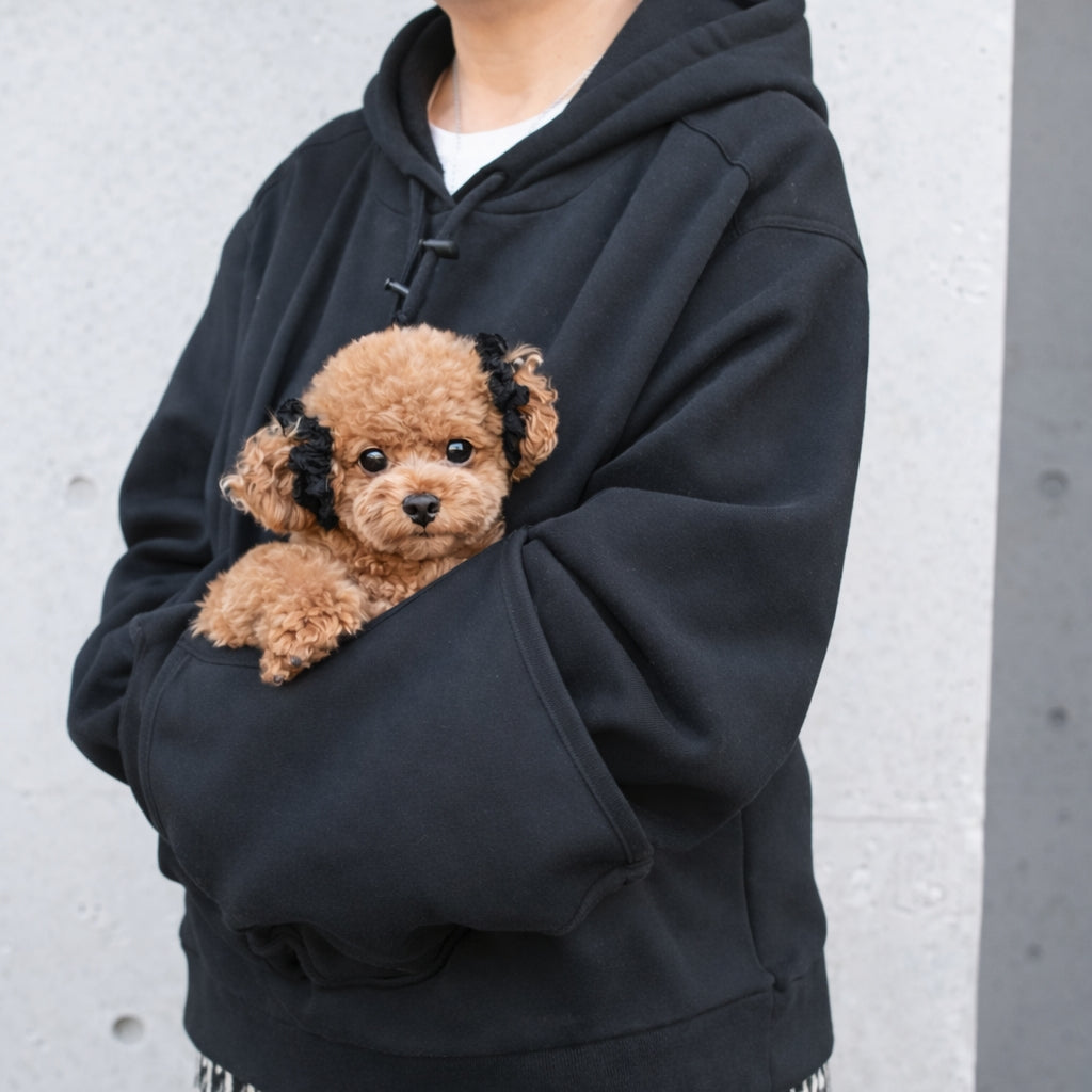 犬用ポケット付きパーカー ケイティパーカー 黒 Lサイズ着用イメージ 裏起毛