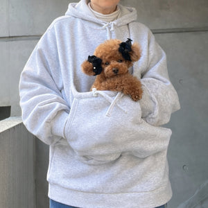 犬用ポケット付きパーカー ケイティパーカー グレー Lサイズ正面 裏起毛