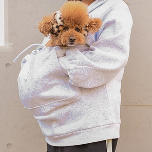 犬用ポケット付きパーカー ケイティパーカー グレー Mサイズ着用イメージ 裏起毛